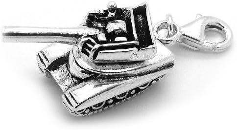 6.8g - Solid .925 Sterling Silver Oxidised 3D Army Tank Pendant/Charm - Moving Turret/Anti-Tarnish/Lobster Clasp - FREE GIFT BOX