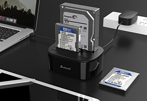 Salcar USB 3.0 Offline Klon Docking Station mit 2 Einschüben, optimiert für HDD/SSD Festplatte, 2,5″ und 3,5″, 2,5 und 3,5 Zoll (SATA I / II / III), inklusive USB 3.0 Kabel und 12V 4A Netzteil, unterstützt 2x 8TB - 2