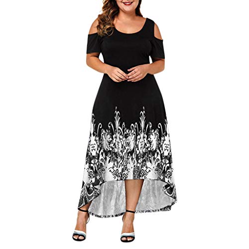 Vestido Largo Mujer Talla Grande Moda Top Falda para Fiesta Verano JORICH Vestido Elegante Sexy Top Puro con Manga Dama para Boda Noche Fiesta Y Navidad (Negro 65, 4XL Bust:124cm/48.82'')