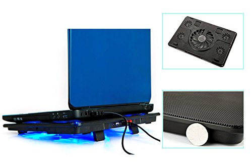 Notebook Laptop Kühler, FTUNG Laptop Kühler, Notebook Cooler Ständer Kühlpad Kühlmatte mit 5 x Lüfter und 2 USB, Cooling Pad mit blauen LEDs für 9 „-17“ Notebook - 3