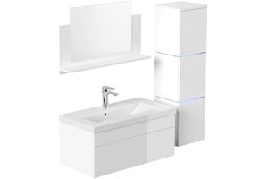HOME DELUXE - Set di mobili da bagno - WANGEROOGE BIG bianco - Large - incluso lavabo e accessori completi - Larghezza lavabo: ca. 80 cm I Mobile da bagno lavabo set di mobili da bagno