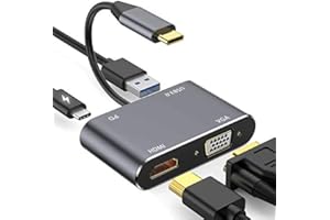 GUANGDA USB C a HDMI y VGA, hub tipo C a VGA HDMI 4K, 1080P VGA, USB 3.0, USB C PD (compatible con Thunderbolt 3) Adaptador multipuerto tipo C para MacBook Pro, Nintendo, Samsung, Plug and Play