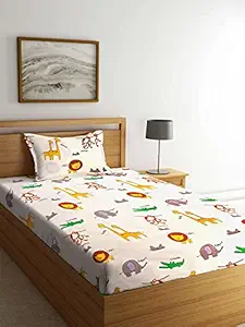 MORADO Premium Poly Cotton 125 GSM Cartoon Single Bedsheet with Pillow Cover (60x90 Inch, White)