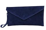 made in italy AMBRA Moda Damen Wildleder Envelope Clutch Abendtasche Partytasche Handschlaufe Suede Handgelenktasche Schultertasche Umhaengtasche Unterarmtasche Damentasche Veloursleder WL801 (Marineblau)