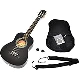 ts-ideen 52071 - Guitarra clásica para niños completa con funda, correa y cuerdas de reemplazo, calidad estándar, tamaño 1/4, color negro