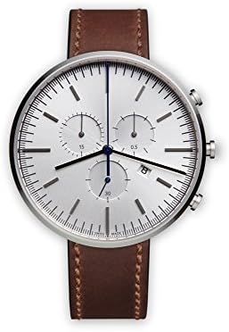 Uniform Wares M42 Polished Steel Shell Cordovan Unisex Quartz Watch with Silver Dial Chronograph Display And Brown Leather Strap