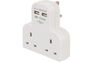 POWER MASTER Powermaster 819066 Dual Socket T Adaptor with Twin USB 2100mAh Combined