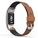 Produktbild MoKo Fitbit Blaze Armband - Klassisches Echt Leder Uhrenarmband Lederarmband Erstatzband Uhr Band Watchband mit Metallschließe für Fitbit Charge 2 Armband Zur Herzfrequenz und Fitnessaufzeichnung, Braun