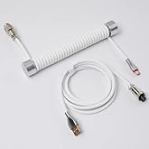 GravaStar Coiled Aviator USB to Type-c Mechanical Keyboard Compatible Gaming Cable, 1.85m, White