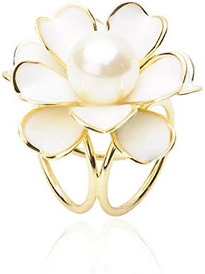 Fajewellery Camellia Flower Rhinestones Pearl Scarves Clips Scarf Rings for Women