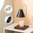 Marzius Black Metal Candle Warmer Lamp,Modern Style,with Wooden Base,Wax Melter for Scented Candles,Compatible with Small & Large Jars,Includes 2 Light Bulbs,Ideal Gifts for Girls, Women, Mothers