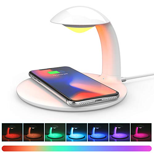 Preisvergleich Produktbild AOKARLIA Led Nachttischlampe Dimmbar mit Kabelloses Induktionsladegerät, RGB Farbwechsel Stimmungslicht, Touch Control Augenfreundlich Kid Nachtlampe, 10W / 7.5W Wireless Charger,Weiß