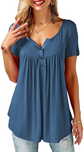 Jevvia Women Casual Blouse V Neck Short Sleeve Button up Tops Shirts