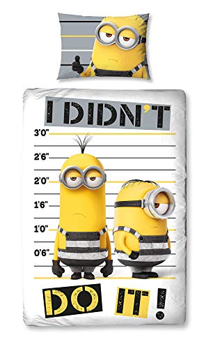 Cattivissimo Me Minion carcerato 2-Sided Design Copripiumino Reversibile per camere da Letto/camerette, Poliestere, Grigio, Singolo