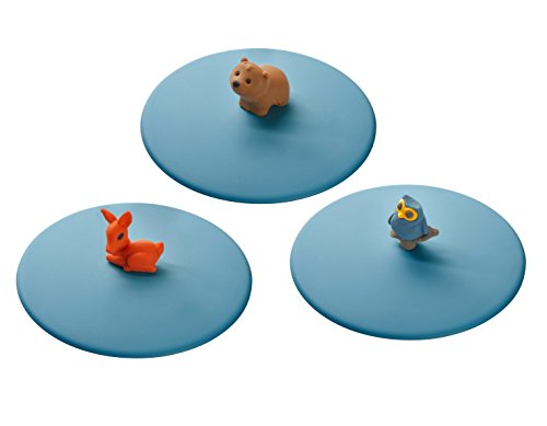 Lurch 210197 Mein Deckel Waldtiere, 3-er Set Glasabdeckungen aus Silikon, 11 x 11 x 3 cm, blau