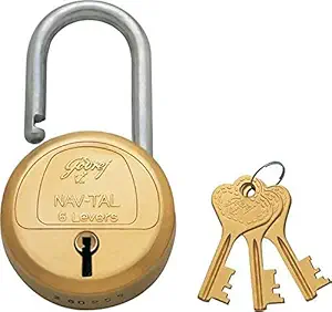 Godrej navtal 6 levers (Small Size) 3 Keys Brass Finish Padlock (Golden)