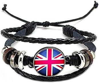 UEFA Euro 2021 2020 National Flags Charm Bracelet Bangles Leather Braided, Football World Cup Team Flags England Britian Flag (England)