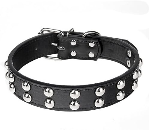 Itery Durable Leather Studded Pu Leather Dog Collar Adjustable 17---21 Inch (Black)