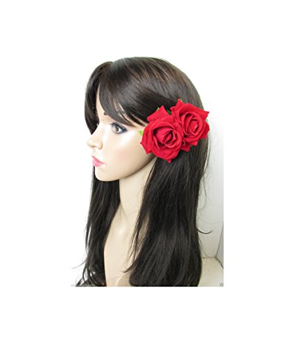 Double Red Rose Hair Clip Vintage Rockabilly Bridal Large Big 1950s 1940s Prom P61 *EXCLUSIVELY SOLD BY STARCROSSED BEAUTY*