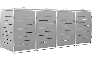 Cozynest Mülltonnenbox für 4 Tonnen Abschließbar Rostfrei Müllbox Mülltonne Mülltonnenverkleidung Müllcontainer Gartenbox 276,5x77,5x115,5cm Edelstahl