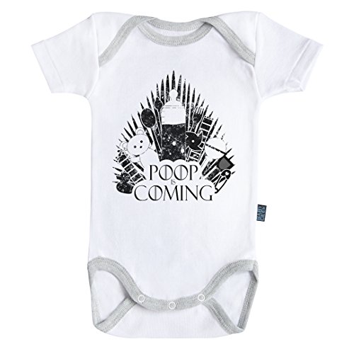 Baby Geek Poop is coming - Body Bébé manches courtes - Coton - Blanc - Coutures grises (3-6 mois)