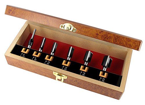 ENT 6-tlg. HW Oberfräser Nutfräser Set mit HW-Grundschneide – Ø 6 – 8 – 10 – 12 – 16 und 20 mm- Schaft Ø 8 mm - 2