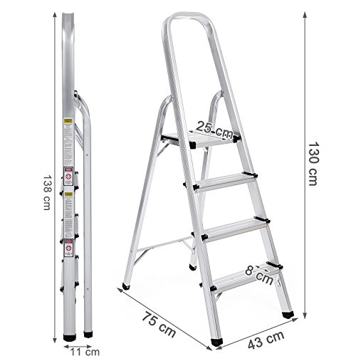 Songmics Alu Klapptritt Leiter138 x 43 x 11 cm Klappmaß GLT140 - 3
