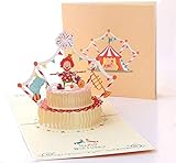  BC Worldwide Ltd handgemachte 3D Pop-Up Geburtstagskarte Clown Zirkus Zelt Pferd Elefant Jumbo Trompete Banner Feuerwerk Kuchen Kind Kind Partner Freund Freund