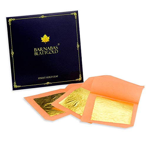 Hojas comestibles de oro genuino - Hojas de oro de lujo - Hoja de oro de Barnabas - Hojas sueltas para pasteles pequeños - 1.5 pulgadas por hoja - Libro de 12 hojas