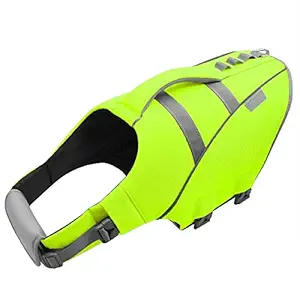 MIGOHI Dog Life Jacket, Reflective & Adjustable Preserver Floatation Vest with Rescue Handle, Ripstop Safety Life Saver for Small Medium Large Dogs, Green, M