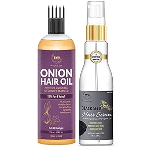 TNW-The Natural Wash Black Seed Hair Serum and Onion Hair Oil with Natural Ingredients | For Controlling Frizz, Hair Fall and Dandruff | Paraben and Sulphate Free - 200 ml