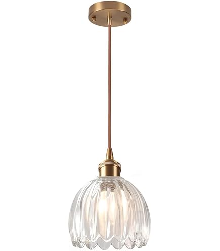 EKSED Suspension Luminaire En Verre Ambré - Lampe Pendante Vintage Avec Douille E27 Et Tête En Laiton Pour Îlot De Cuisine, Salle à Manger Ou Chambre (20cm