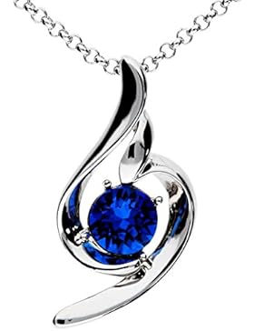 Mya Art Damen Halskette Kette mit Tropfenanhänger Kristall Weißgold überzogen Silber Blau MYAWGKET-22