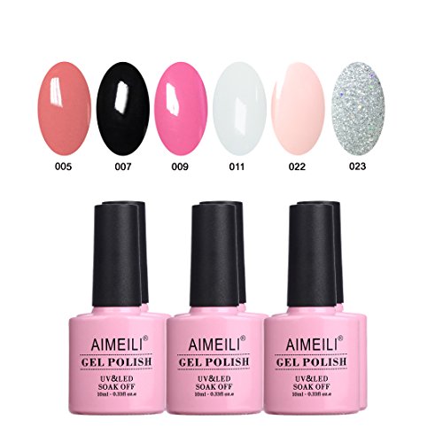 AIMEILI Kit de Esmalte Semipermanente Para Uñas Esmaltes de Uñas Esmaltes en Gel Uñas UV LED Pintauñas Permanente Glitter Set de Regalo Soak Off Manicura Colores De La Mezcla Set 6 X 10ml - Set 1