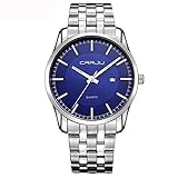 SW Watches CRRJU Luxus Herren Klassische Casual Armbanduhr Mit Edelstahlband Top-Marke Männlich Quarzuhr Geschenk Stunde (Silber, Blau, Weiß),Blue