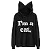 Produktbild Sweatshirts Damen Katze Aufdruck CLOOM I am a cat Schöne Baggy Kapuzenpullover Drucken Hoodie Niedlich Bluse Oversized Elegant College Freizeit Mädchen Kuschelpullover (L, Schwarz)