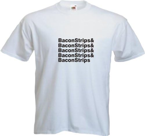 Baconstrips Mens White T Shirt with Black Print