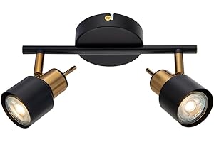 ARTE LAMP Lampa ścienna do 2 lamp LED – kinkiet wewnętrzny do kuchni – lampy punktowe z czarną metalową oprawką i kloszem, kabel