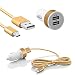 Produktbild Micro USB Nylon Auto Ladekabel - 2.1A und 1.0A Dual USB Ladeadapter Kfz Ladegerät für Handys Smartphones Tablets Anschluss Samsung Galaxy, Oneplus, Sony Xperia, LG, Nexus, HTC in Gold