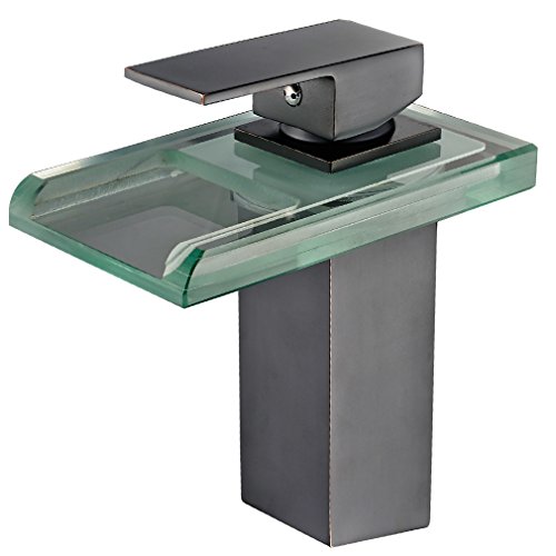 Auralum® Zeitgenössig Schwarz LED RGB Glas Mischbatterie Wasserhahn Armatur Wasserfall für Bad Badezimmer Spüle Waschtisch Waschtischarmatur Küchen - 7