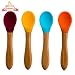 Babynow Baby Spoons [4 Colour Set] Bamboo Handle with Soft Silicone Tip - No BPA - Perfect Babyshower Present - Large 5.5 Inch Size