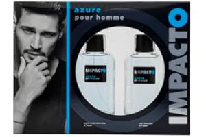 IMPACTO - Azure Agua de Colonia 100 ml + After Shave 100 ml, Estuche de Regalo Hombre, Pack 2 Piezas, Eau de Toilette Natural y Masculina, Aroma Amaderado, Fragancia Fresca, Atrayente y Duradera