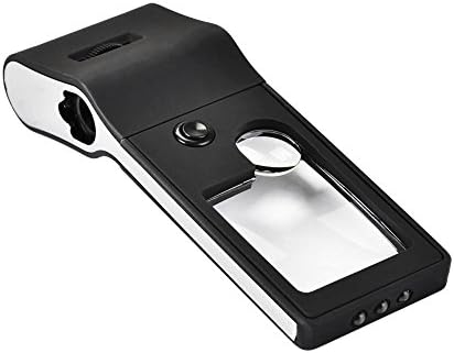 Idealeben 3X 10X 60X Mini Handheld Reading Magnifier Small Portable Illuminated Magnifying Glass Jewelers Loupe with UV Black Light for Coin and Stamp Appraisal Counterfeit Detection (3 Button Batteries, Black)