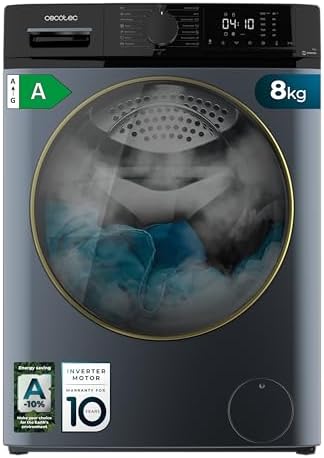 Cecotec Lavatrice a Carica 8 kg Frontale Bolero Dresscode 8610 Inverter Ice Blue A. 2000W, 1400 RPM, Classe A, Steam Max, Motore Inverter Plus, 15 Programmi, Onsmart, Fuzzy Logic, Smooth Wash, Stop&Go