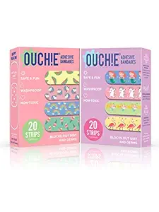 Aya Papaya Ouchie Non-Toxic Printed Bandages Double Combo (40 Pack) - Pink & Lavender