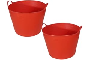 Capazo 42 litros, 2 Unidades, Espuerta de Goma con Asas, para Obras, Recolección de Frutos, Rojo - Keroppa