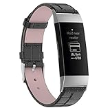 HappyTop Ersatz-Armband für Fitbit Charge 3, Leder, Unisex, Armband, Unisex, Schwarz