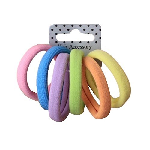 Set of 6 Pastel Coloured Soft Jersey Endless Hair Elastics Bobbles Bands by Pritties Accessories