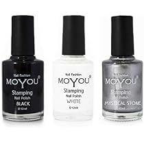 MoYou Nails Stamping Nagellack Set – 3 Farben (schwarz, Silber, Weiß), Hochviskos, Für Nageldesigns