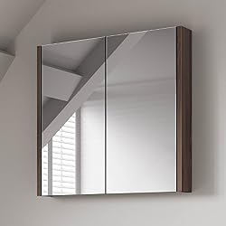 Armario para el baño, con espejo, de nogal, 600 x 650 mm